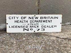 VINTAGE 1912 (LICENSED MILK DEALER NO. 73) PORCELAIN DEALER SIGN, (RARE) 15x 5