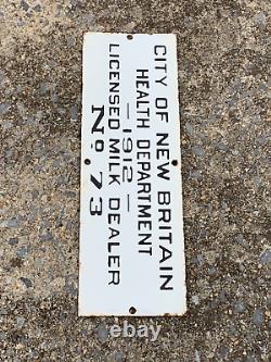 VINTAGE 1912 (LICENSED MILK DEALER NO. 73) PORCELAIN DEALER SIGN, (RARE) 15x 5