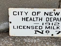VINTAGE 1912 (LICENSED MILK DEALER NO. 73) PORCELAIN DEALER SIGN, (RARE) 15x 5