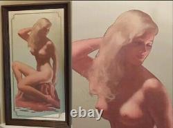 VINTAGE 1970'S RARE PIN UP ART GLAMOR GIRL MIRROR BAR MAN CAVE DECOR 14 x 26