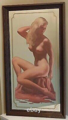 VINTAGE 1970'S RARE PIN UP ART GLAMOR GIRL MIRROR BAR MAN CAVE DECOR 14 x 26