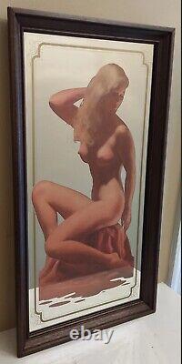 VINTAGE 1970'S RARE PIN UP ART GLAMOR GIRL MIRROR BAR MAN CAVE DECOR 14 x 26