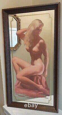 VINTAGE 1970'S RARE PIN UP ART GLAMOR GIRL MIRROR BAR MAN CAVE DECOR 14 x 26