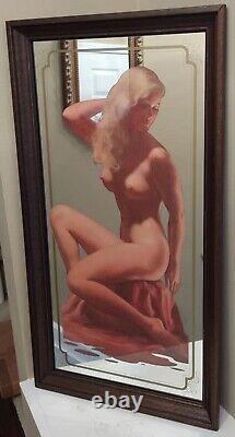 VINTAGE 1970'S RARE PIN UP ART GLAMOR GIRL MIRROR BAR MAN CAVE DECOR 14 x 26