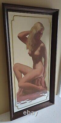 VINTAGE 1970'S RARE PIN UP ART GLAMOR GIRL MIRROR BAR MAN CAVE DECOR 14 x 26