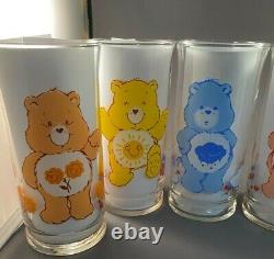 VINTAGE 1983 Pizza Hut Care Bears Glasses, COMPLETE set with RARE Good Luck Bear