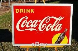 VINTAGE 40's WAR TIME COCA COLA SODA DRINK SILHOUETTE BOTTLE RARE MASONITE SIGN