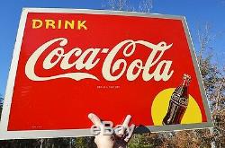 VINTAGE 40's WAR TIME COCA COLA SODA DRINK SILHOUETTE BOTTLE RARE MASONITE SIGN