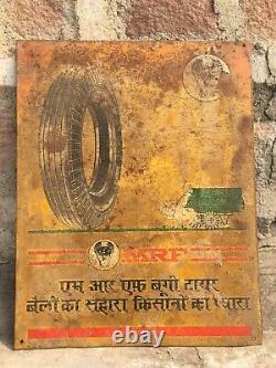 VINTAGE OLD 1930's MRF TYRES RARE ADV TIN SIGN BOARD DECORATIVE COLLECTIBLE