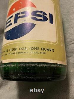 VINTAGE PEPSI-COLA PAPER LABELS GREEN 32oz SODA BOTTLE TOLEDO, OHIO. RARE