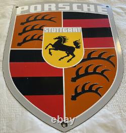 VINTAGE PORSCHE PORCELAIN SIGN 18 x 14 DEALERSHIP SERVICE STATION GAS OIL RARE