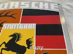 VINTAGE PORSCHE PORCELAIN SIGN 18 x 14 DEALERSHIP SERVICE STATION GAS OIL RARE