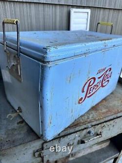 VINTAGE PROGRESS Pepsi Cola Metal Ice Cooler ORIGINAL RARE