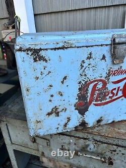 VINTAGE PROGRESS Pepsi Cola Metal Ice Cooler ORIGINAL RARE