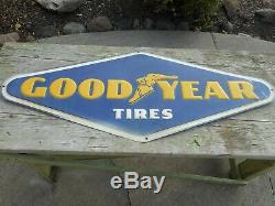 VINTAGE RARE TIN EMBOSSED 4' GOODYEAR TIRES Advertising ORIGINAL SIGN RARE