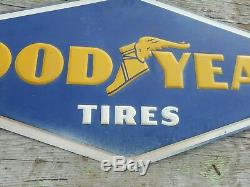 VINTAGE RARE TIN EMBOSSED 4' GOODYEAR TIRES Advertising ORIGINAL SIGN RARE