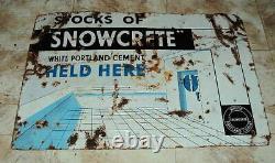 VINTAGE SNOWCRETE CEMENT Original Porcelain Enamel Sign 1940 RARE