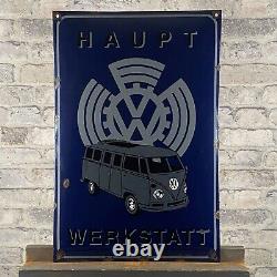 VOLKSWAGEN Enamel Sign 23.6x15.7 (60x40cm) Bus Automobile Old Rare Vintage Sign