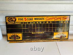 VTG 1940's RARE G&W Whiskey Baseball Scoreboard Sign heavy cardboard SEE PICS