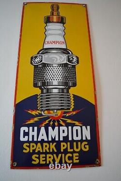 V Large champion spark plugs Enamel Shield advert Sign Automobilia vintage rare