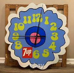Very Large 3 Foot Vintage 7up Flower Electric Wall Clock NOS Rare Advertising
