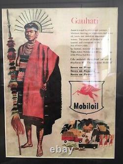 Very Rare 1950's Vintage Mobil Oil India Advertising Posters Gauhati & Jaipur