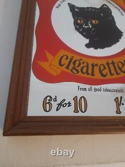 Very Rare Black Cat Cigarettes Advertising Framed Glass Mirror 34cm x 23.5cm