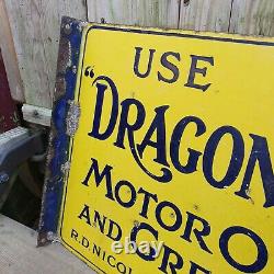 Very Rare Early Dragonfly Motor Oil Enamel Sign Original Automobilia Double side