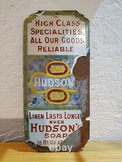 Very Rare Vintage Antique Small Hudson's Soap Enamel Wall Sign / Fingerplate