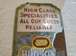 Very Rare Vintage Antique Small Hudson's Soap Enamel Wall Sign / Fingerplate