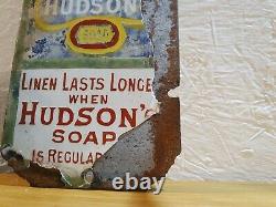 Very Rare Vintage Antique Small Hudson's Soap Enamel Wall Sign / Fingerplate