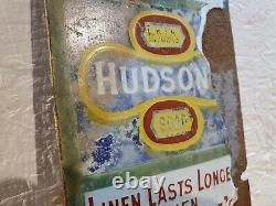 Very Rare Vintage Antique Small Hudson's Soap Enamel Wall Sign / Fingerplate