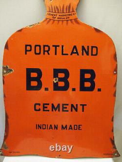 Very Rare Vintage Porcelain Enamel Sign Portland B. B. B Cement Grain Bag Shape