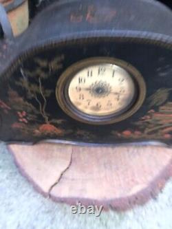 Vintage 1920/30 rare NOVELTY BISCUIT TIN CLOCK mantel Chinese cloisonné oriental