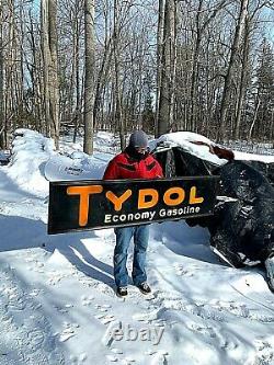 Vintage 1929 Tydol Gasoline Gas Oil Rare Sign With wood Frame 72X18in