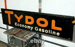 Vintage 1929 Tydol Gasoline Gas Oil Rare Sign With wood Frame 72X18in