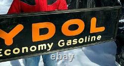 Vintage 1929 Tydol Gasoline Gas Oil Rare Sign With wood Frame 72X18in