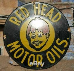Vintage 1930's Old Antique Rare Red Head Motor Oil Porcelain Enamel Sign Board