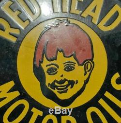 Vintage 1930's Old Antique Rare Red Head Motor Oil Porcelain Enamel Sign Board