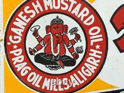 Vintage 1930's Old Very Rare Ganesh Mustard Oil Porcelain Enamel Sign Board