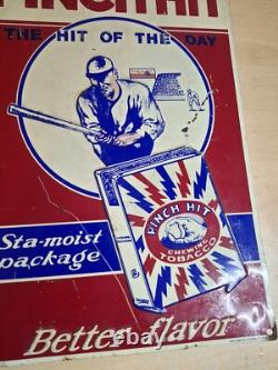 Vintage 1930s Pinch Hit Baseball Sign Original Rare Metal Tobacco Tin