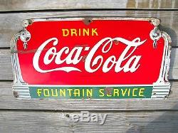 Vintage 1941 Original Porcelain Coca Cola Fountain Service Sign Rare