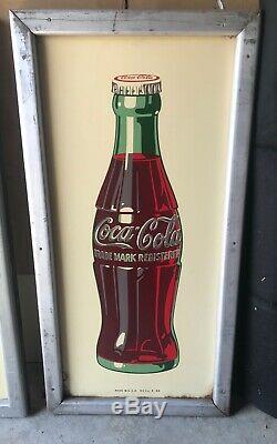Vintage 1948 PORCELAIN COCA-COLA BOTTLE SIGN with WOOD FRAME Coke Advertising RARE