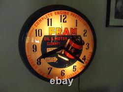 Vintage 1950's Fram Oil Advertising Clock Dualite Garage Service Station Rare
