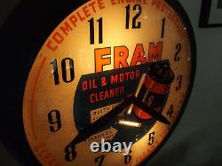 Vintage 1950's Fram Oil Advertising Clock Dualite Garage Service Station Rare