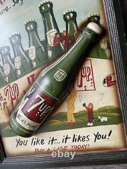 Vintage 7 Up Wooden Sign 3D Bottle Advertising 24×16 MAN CAVE RARE