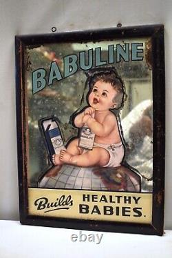 Vintage Advertising Mirror Glass Babuline Baby Tonic Depicting Healty Baby Rare