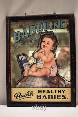 Vintage Advertising Mirror Glass Babuline Baby Tonic Depicting Healty Baby Rare