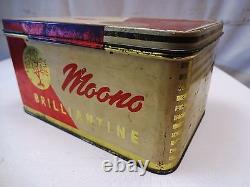 Vintage Advertising Tin Box Moono Brilliantine Cosmetic 1940's Collectibles Rare