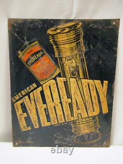 Vintage American Eveready Batteries Tin Sign Advertising Embossed Torch Rare